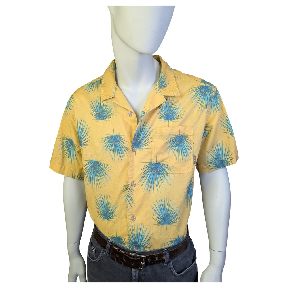 Eddie Bauer Yellow Short-Sleeve Button-Down With Blue Palm Print | Size Xl Tall